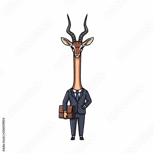 Gazelle Headed Man in Suit Holding Briefcase.
