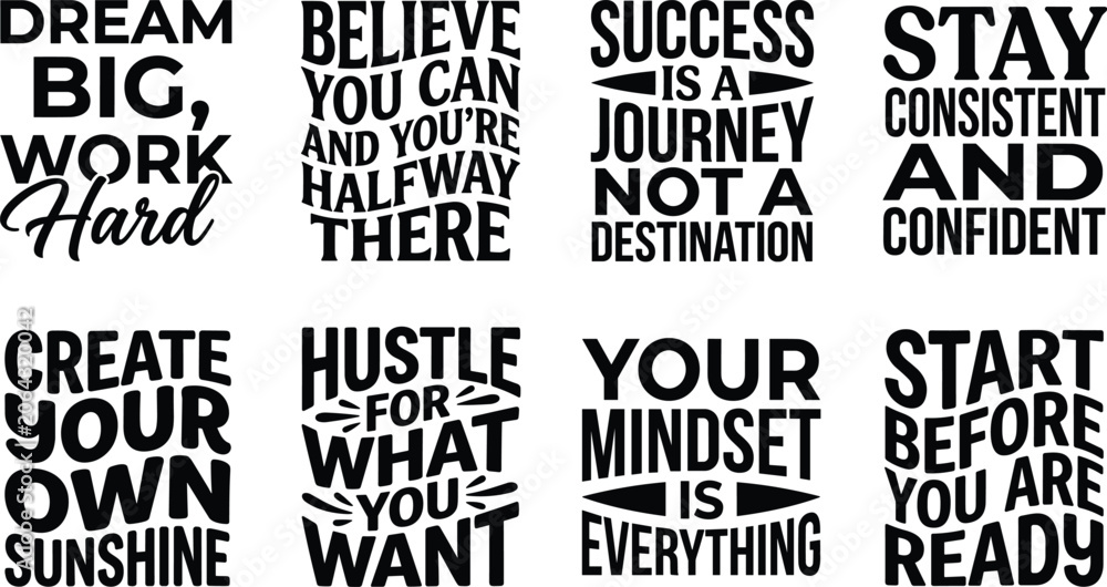 Obraz premium Motivational Typography Quote Bundle with Inspirational Success and Mindset Lettering Designs