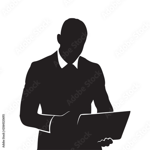 silhouette of a businessman with laptop