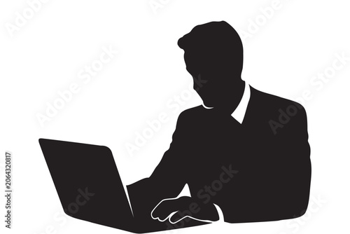 Silhouette of a businessman holding a laptop.