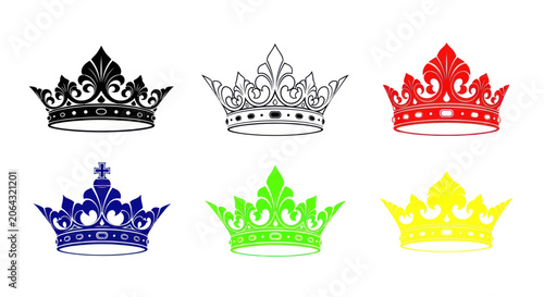 Konstfotografi Ornate royal crown set with different colors and decorative patterns