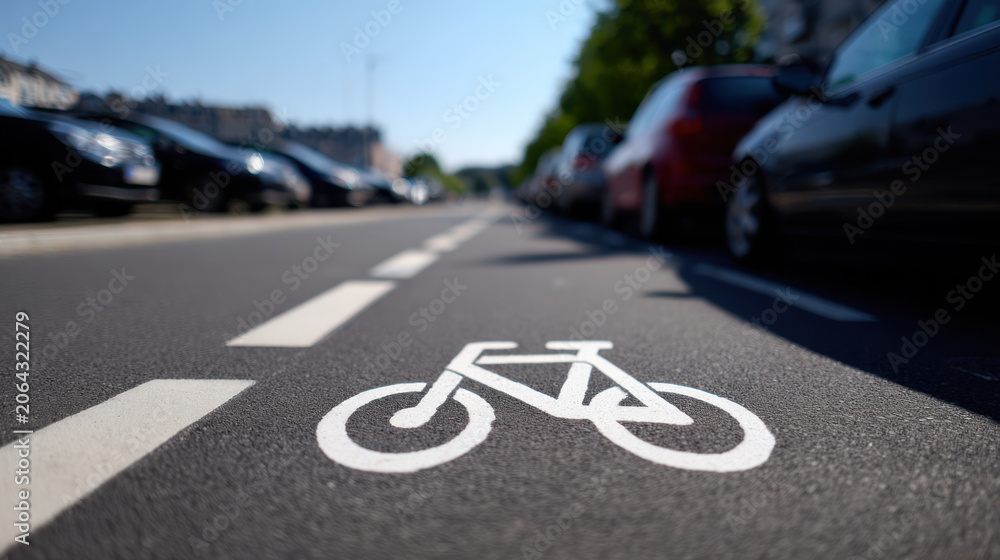 Obraz premium Bicycle lane symbol marking urban road for cycling