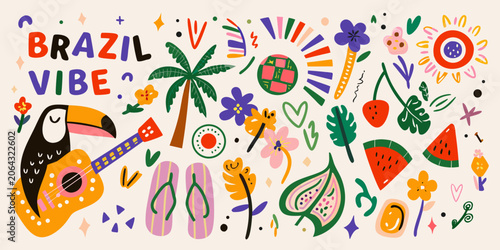 Photos Tropical floral ornament with brazil vibe lettering and illustrative elements