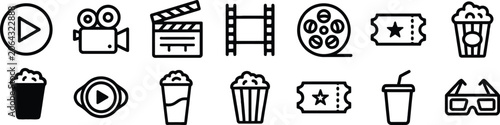 Bild auf Leinwand Cinema icons collection featuring, movie Video icon set