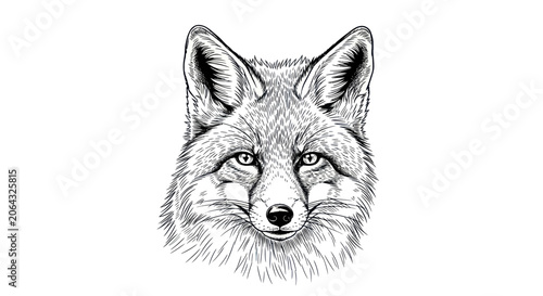 Canvastavla Hand drawn fox head portrait with detailed fur texture