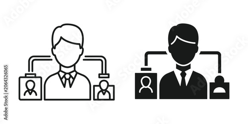 Tableau sur toile Business man with connections in a clean line art and solid silhouette isolated