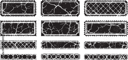 Bild auf Leinwand Vintage Grunge Border Elements Vector: Distressed Black Rectangular Postmark Stamp Frames Set vector design on transparent background