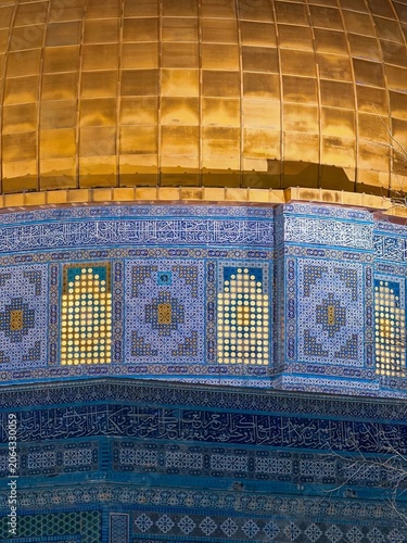 Photography blue mosque interior Details of The Dome of the Rock , Al Aqsa, Jerusalem, Israe