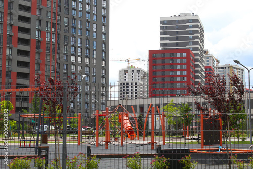 new buildings in a new district of the city of Kyiv Ukraine, skyscrapers in a residential complex