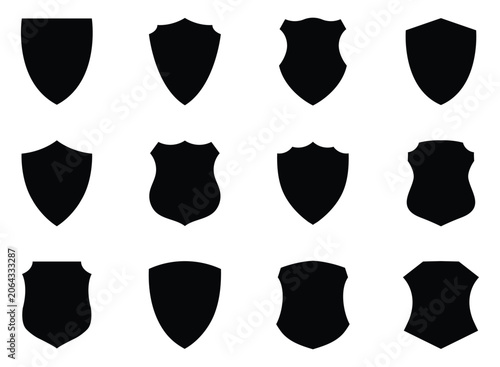 collection of twelve blank shield and crest vector silhouettes
