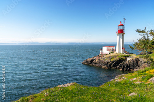 Sheringham Point Historical Lighthouse Landscape. Sheringham Point lighthouse on Vancouver Island overlooking the Strait of Juan de Fuca. 
