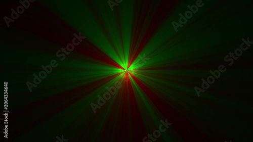 Light ray stock animation video concept. black background litter, shiny, bright, flare footage Isolated green and red light rays' animation. Shine or sun effect on green and red  cc light