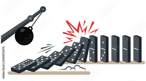 Obraz na plátně Domino effect concept with falling black tiles in row.