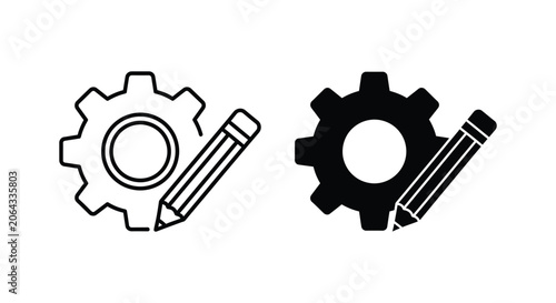 Simple gear and pencil icon set