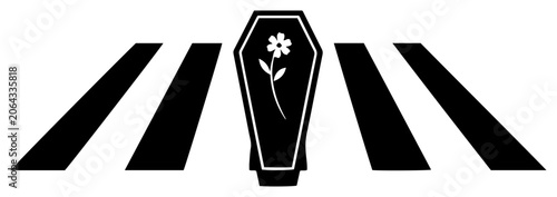 Quadro su tela Coffin with flower on pedestrian crosswalk surreal conceptual graphic