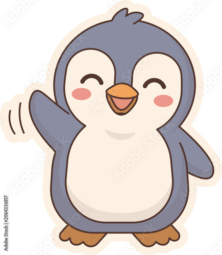 Cute Penguin Waving Hello vector shape