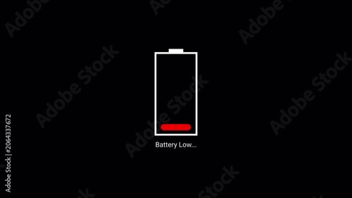 Mobile phone battery low warning blink animation transparent background alpha channel, ideal for digital and tech-themed projects.4k video