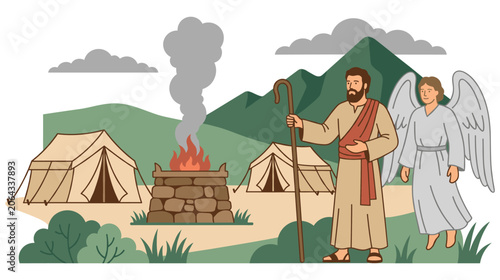 Bild auf Leinwand Pastoral scene with biblical shepherd and holy angel.