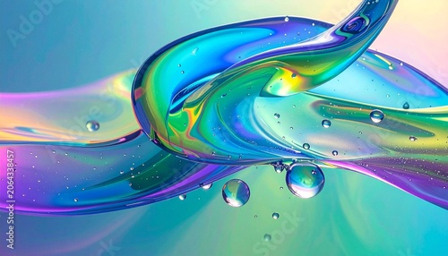 Translucent Rainbow Liquid Droplets Creating Elegant Flowing Composition