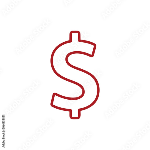 Bold red line art icon of a dollar sign symbolizing money and finance.