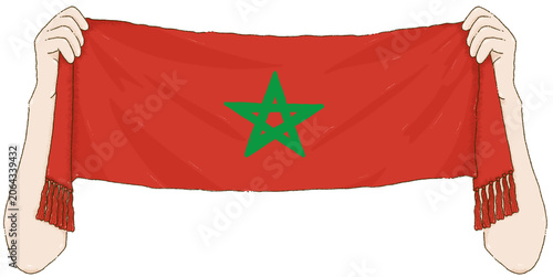 Hands holding a Morocco Sports scarf for fan support on Transparent Background.