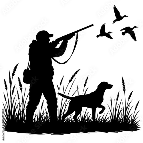 Duck hunting in the field, the concept of hunting in the wild
