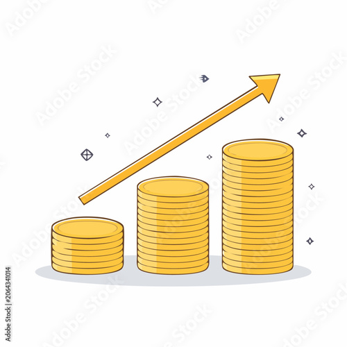 Growing Stack of Coins with Upward Arrow