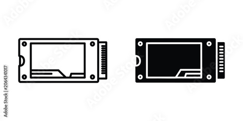 Solid State Drive outline and filled icon on white background for technology concept