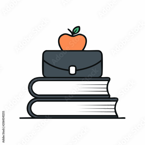 Stack of Books with Briefcase and Apple
