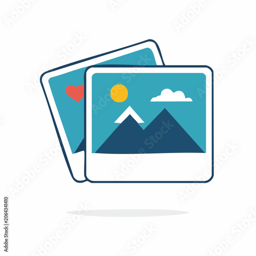 Two Stacked Photo Frames with Landscape and Heart Icons
