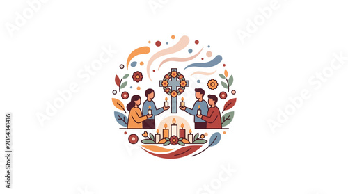 Religious Celebration: People Holding Candles Around Celtic Cross