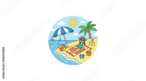Woman Relaxing on Tropical Beach Under Umbrella, Summer Vacation