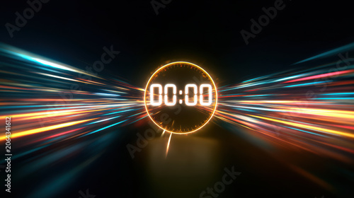 Countdown timer showing zero with speed light trails