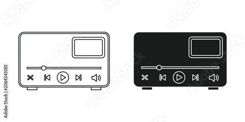 Фотография Digital audio player outline and solid icon with playback controls on white back
