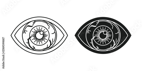 Konstfotografi Two stylized human eyes in opposing black and white line art showing detailed ir