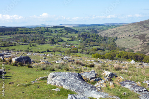 Rugged farmland on Dartmoor Devon England
