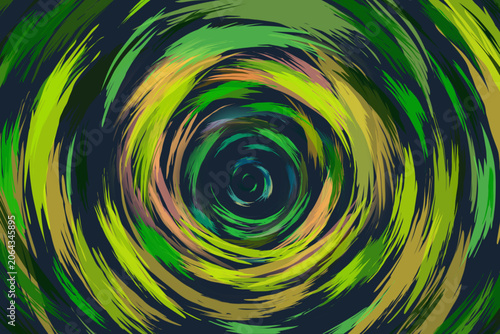 Schilderij op canvas abstract background with green and yellow spiral swirls in the darkness