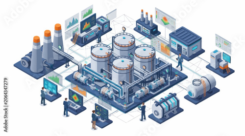 Modern Industrial Factory with Advanced Technology and Monitoring Systems.