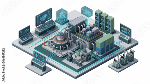 Modern Industrial Technology Factory Complex Isometric View.