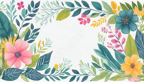 abstract florals leaves flowers watercolor frame