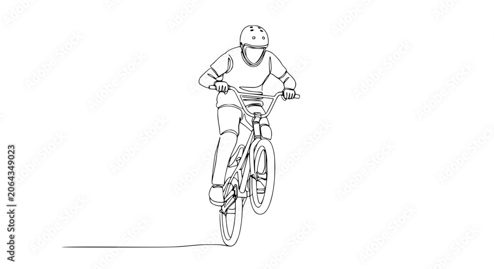 Naklejka premium BMX Rider Doing a Wheelie, One Line Drawing, Sport Action