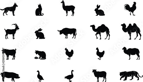 Photography Black silhouettes of various animals walking in a row horse