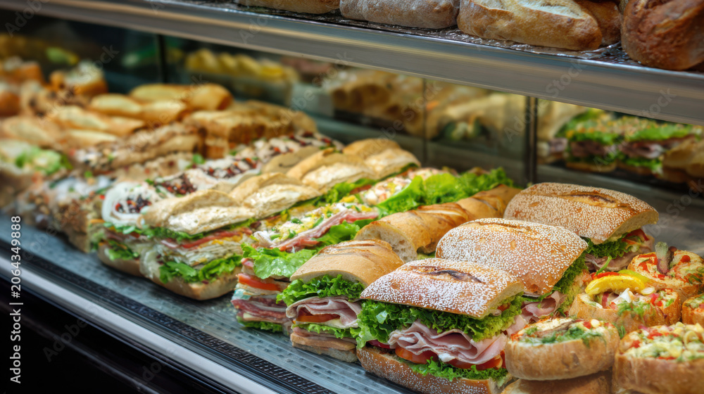 Obraz premium Fresh deli sandwiches displaying a delicious meal selection