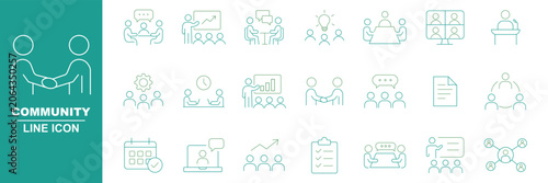 Tableau sur toile Modern Community line icon set