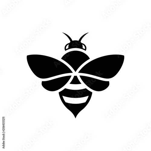 Minimalist black honey bee logo icon on white background