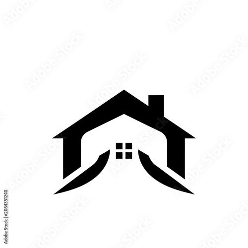 Minimalist black house logo icon for real estate branding