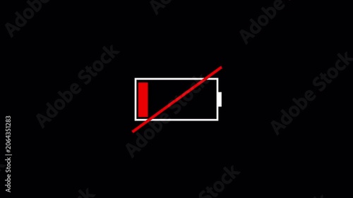 Mobile phone battery low warning blink animation transparent background alpha channel, ideal for digital and tech-themed projects.4k video