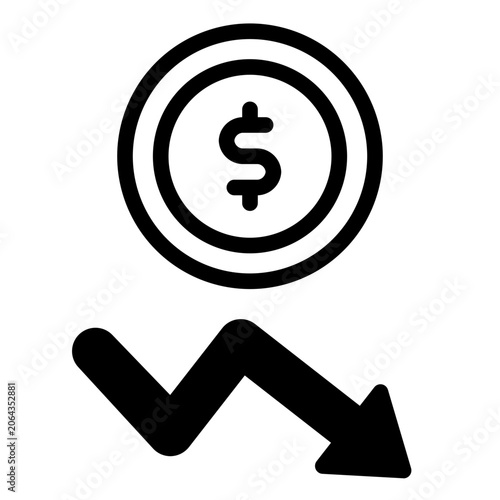  Money Down Icon, Gradient style icon vector illustration, Suitable for website, mobile app, print, presentation, infographic and any other project.