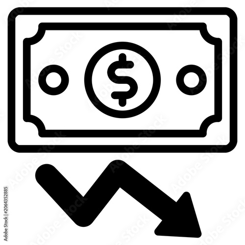  Cash Decline Icon, Gradient style icon vector illustration, Suitable for website, mobile app, print, presentation, infographic and any other project.