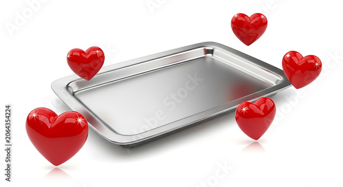 Red hearts surrounding a silver serving tray love